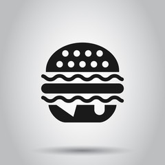 Burger sign icon in flat style. Hamburger vector illustration on isolated background. Cheeseburger business concept.