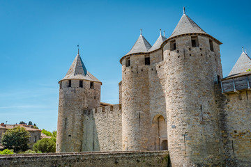 Fototapeta na wymiar View on the main gate of Chateau Comtal