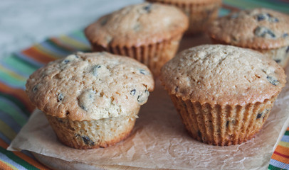 Homemade cake. Cupcakes butter with raisins
