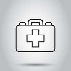 First aid kit icon in flat style. Health, help and medical diagnostics vector illustration on isolated background. Doctor bag business concept.