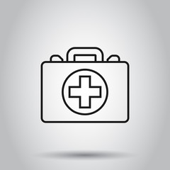 First aid kit icon in flat style. Health, help and medical diagnostics vector illustration on isolated background. Doctor bag business concept.