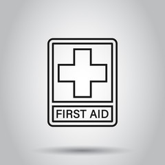 First aid sign icon in flat style. Health, help and medical vector illustration on isolated background. Hospital business concept.