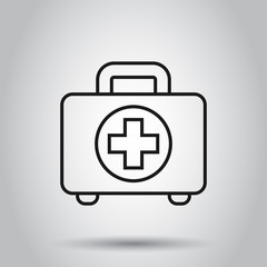 First aid kit icon in flat style. Health, help and medical diagnostics vector illustration on isolated background. Doctor bag business concept.