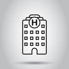 Hospital building icon in flat style. Infirmary vector illustration on isolated background. Medical ambulance business concept.
