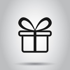 Gift box icon in flat style. Present package vector illustration on isolated background. Surprise business concept.