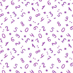 Seamless template with violet ink hand written numerals