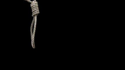 Rope loop on black background, crisis suicide, physical violence, hanging sin