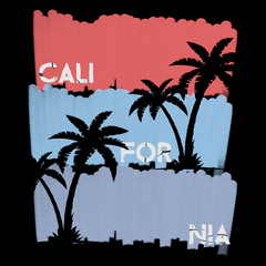 California Ocean side stylish t-shirt and apparel trendy design with palm trees silhouettes