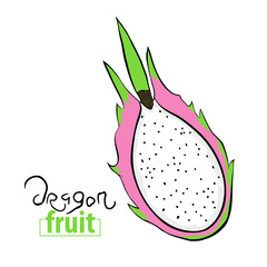 Half of dragon fruit. Tropical exotic fruit. One of the summer symbols. Vector illustration.