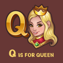 Children alphabet letter Q and queen