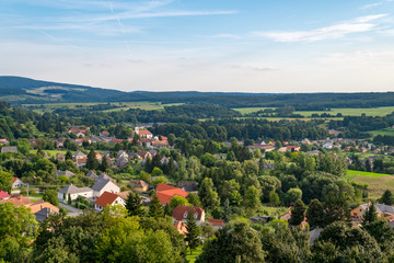 Fototapeta na wymiar View of Bakonybel, a historic village in the Bakony Mountains in Veszprem county, Hungary