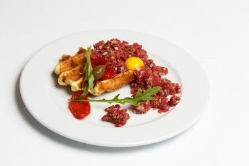 Beef tartar with a waffle