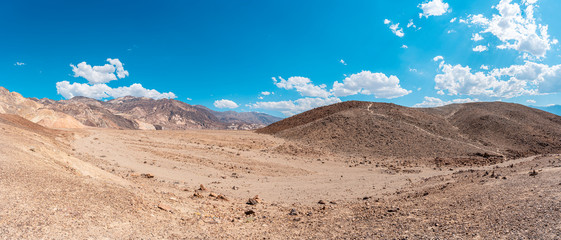 Panoramic of the lunar landscape and site of Star Wars scenarios of Death Valley National Park, California. United Stated