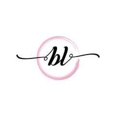 Fototapeta premium BL initial handwriting logo template round logo in watercolor color with handwritten letters in the middle. Handwritten logos are used for, weddings, fashion, jewelry, boutiques, flowers, and business