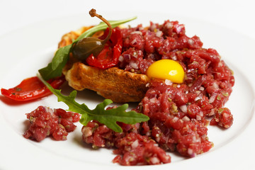 Beef tartar with a waffle