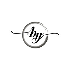 Fototapeta premium BY initial handwriting logo template round logo in watercolor color with handwritten letters in the middle. Handwritten logos are used for, weddings, fashion, jewelry, boutiques, flowers, and business