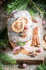 Delicious orange gingerbread for Christmas baked in a wooden box