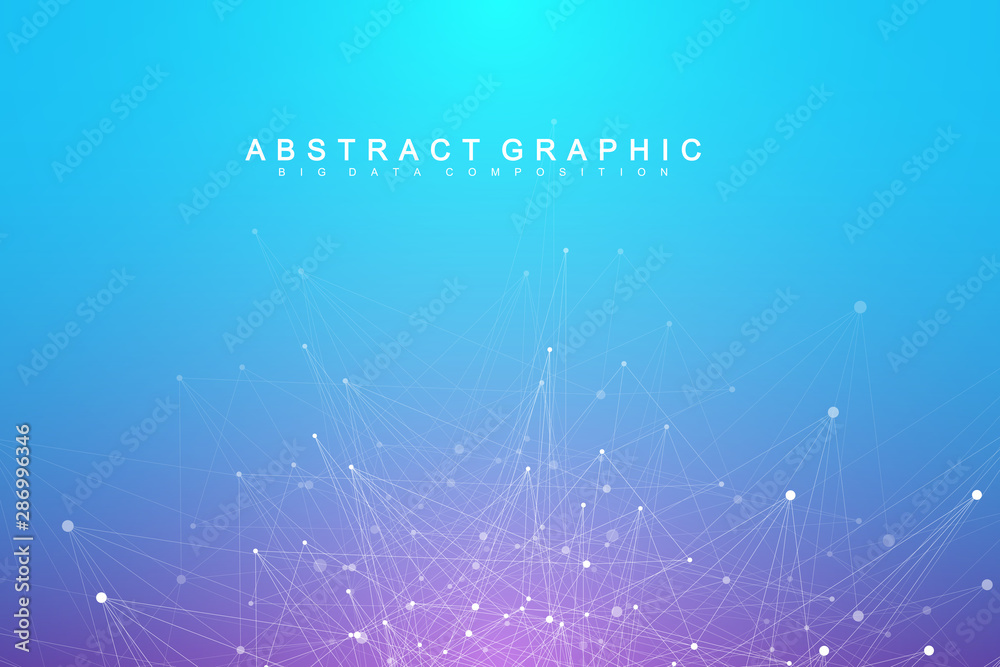 Aufkleber Big data visualization. Geometric abstract background visual information complexity. Futuristic infographics design. Technology background with connected line and dots, wave flow. Vector illustration