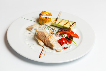 trout with a grilled vegetables