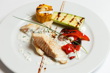 trout with a grilled vegetables