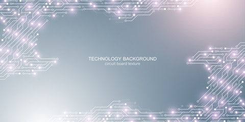 Obraz premium Computer motherboard vector background with circuit board electronic elements. Electronic texture for computer technology, engineering concept. Motherboard computer generated abstract illustration