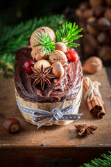 Tasty gingerbread nuts for Christmas baked in a wooden box