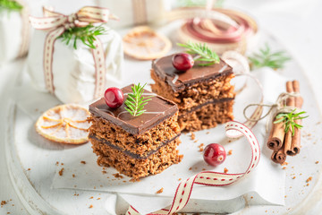 Sweet Gingerbread cake for Christmas with jam