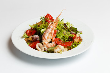 seafood salad on a white plate