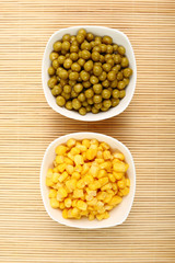 green peas and corn in a bowl