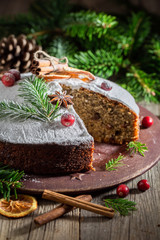 Fototapeta na wymiar Traditionally poppy seed cake for Christmas made with cocoa