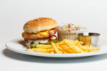 chicken burger and a french fries