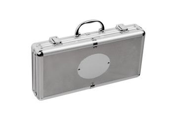 Aluminum briefcase case with metal corners isolated on white