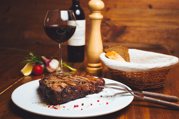 beef rib eye on a served table