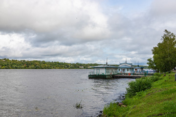 Volga river in Plyos with pier. Ivanovo oblast. Russia