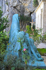 France, Sainte-Baume, august 23, 2019 : Statue of Mary Magdalene in front of the grotto entrance.