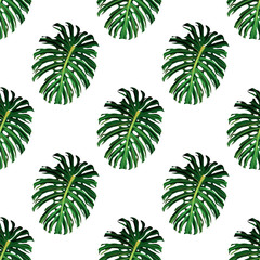 Palm tree. Hibiscus seamless pattern. Flower background