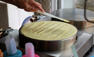 Making of Thai crape in Chiang Mai, Thailand. Thai street food.