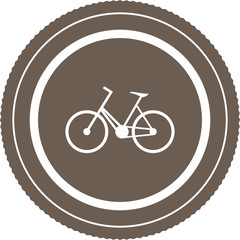 Mountain bike icon in brown circle (badge). Mountain bike label or logo. Bicycle shop sign. Extreme sport, biking, healthy lifestyle, outdoor, off road, sport, concept. Vector illustration,flat style.