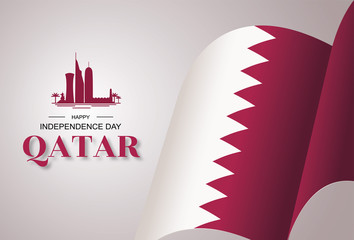 Illustration of Flag of Qatar waving, Happy Independence day banner, Vector