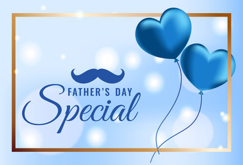 Fototapeta na wymiar Father’s Day special background, flying heart shaped balloons on blue bokeh lights, Vector Illustration