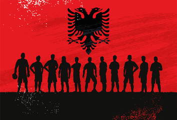 Silhouette of soccer team with flag of Albania as a background, Vector Illustration
