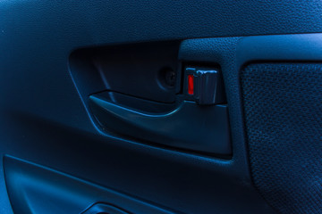 Car Door handle showing door is unlocked. image for car, interior, transport and abstract concept.