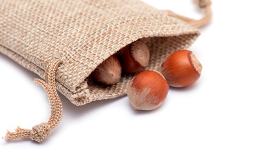 Some Nuts Hazelnuts in rag Rag or Pouch. Pouch of Nuts