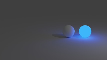 Blue light ball in dark background and space for text. 3D illustration