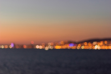 Defocused image of sunset view over the bay in Izmir