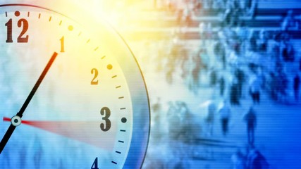 Business  concept or time concept. Timelapse of people walking overlay with time clock. - Powered by Adobe