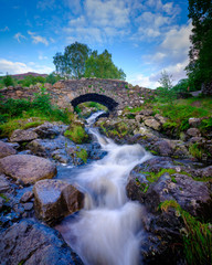 Ashness Bridge near Watendlath with streams from heavy August rains, Lake District National Park