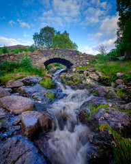 Ashness Bridge near Watendlath with streams from heavy August rains, Lake District National Park