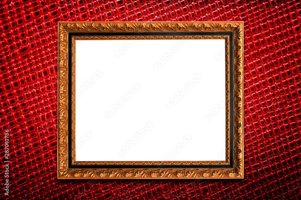 Poster golden frame on red texture background