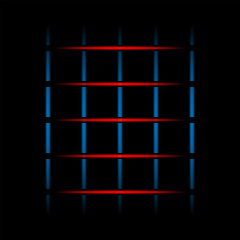 3d blue and red fading neon light elements, lines, dots, grid on black background. Futuristic abstract pattern. Texture for web-design, presentations, digital printing, fashion, concept design. EPS 10